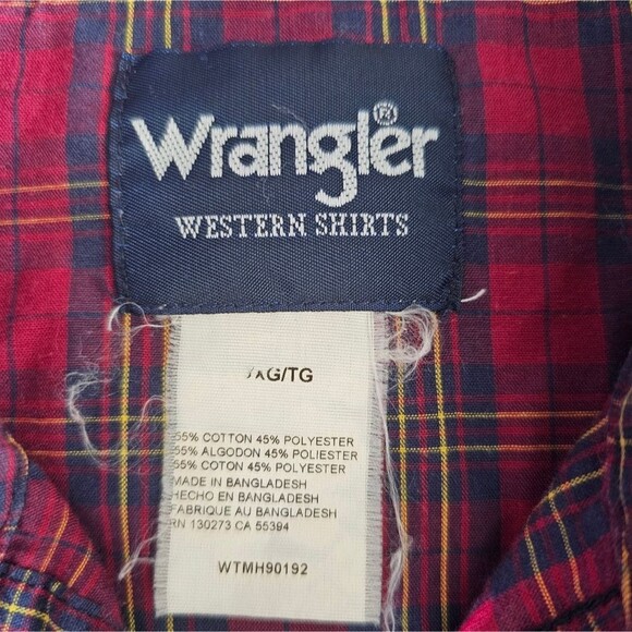 Vintage Wrangler Pearl Snap Western Shirt XL Red Plaid Cowboy Rodeo Rockabilly - Picture 9 of 13